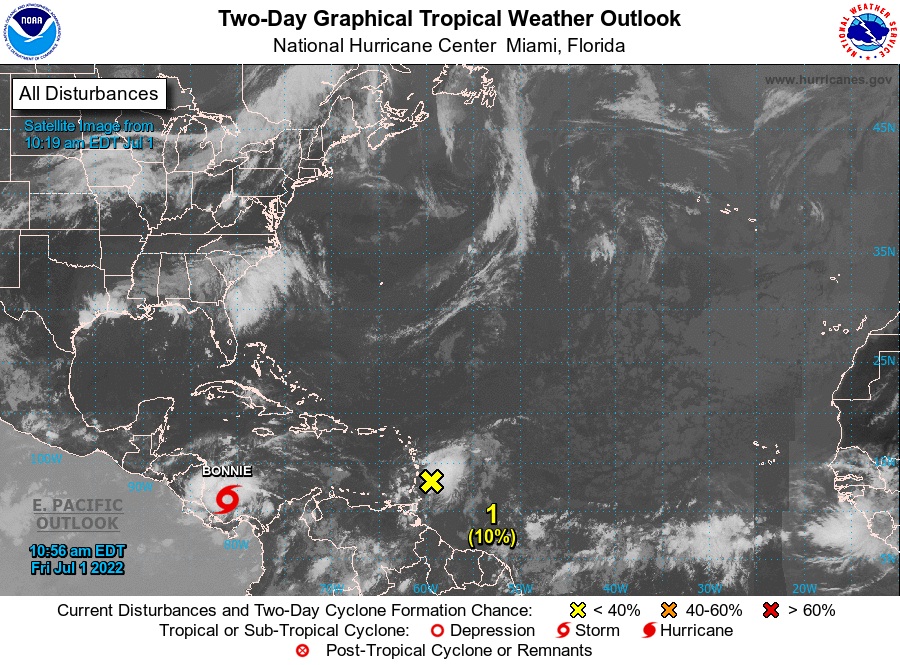 Tormenta tropical Bonnie se acerca a Nicaragua con vientos aproximados de 65km/h
